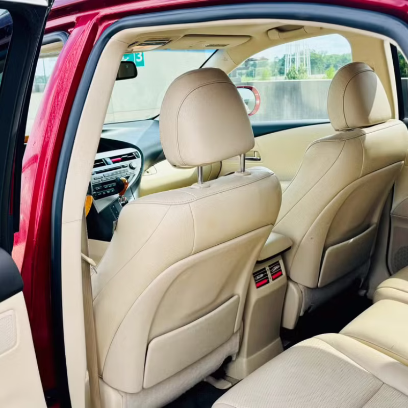 Rear seat view of Lexus RX 2012 car rental showing back seat space in Baton Rouge
